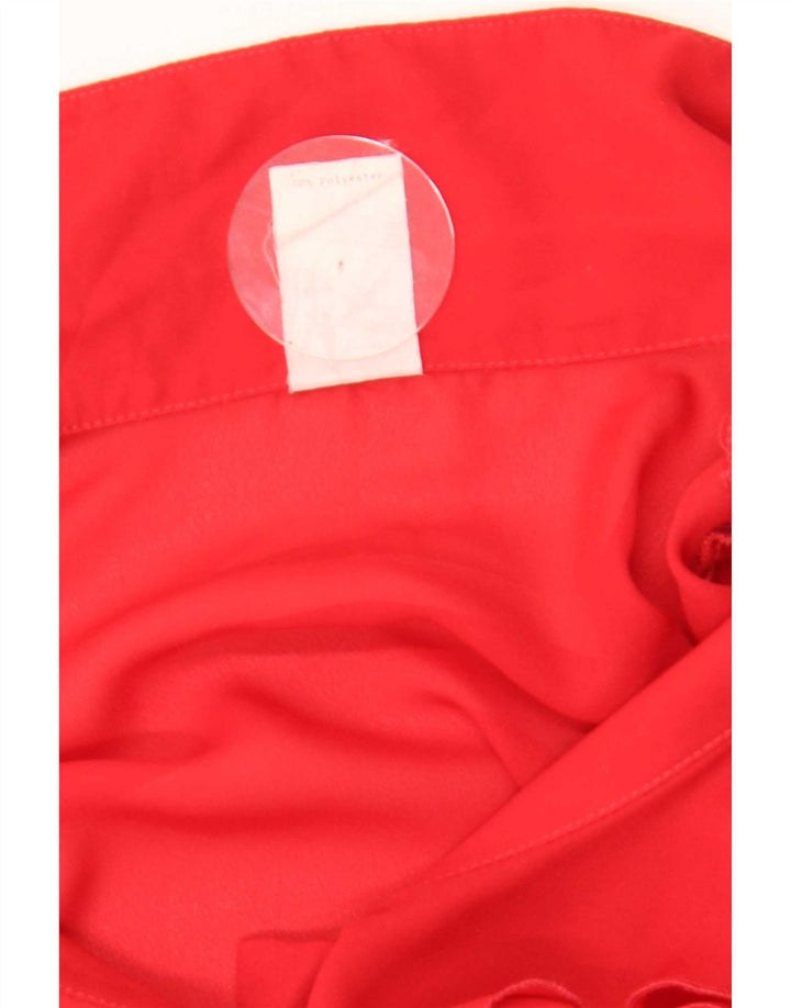 Vintage Damen-Hemdbluse mit Rüschen vorne, UK 18, XL, rotes Polyester