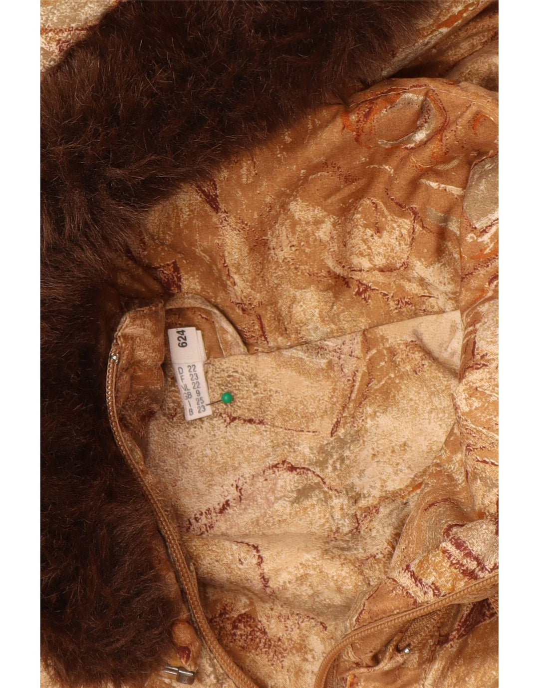 VINTAGE Damen-Windbreaker-Mantel mit Kapuze, Größe 22 3XL, beige, geometrisch