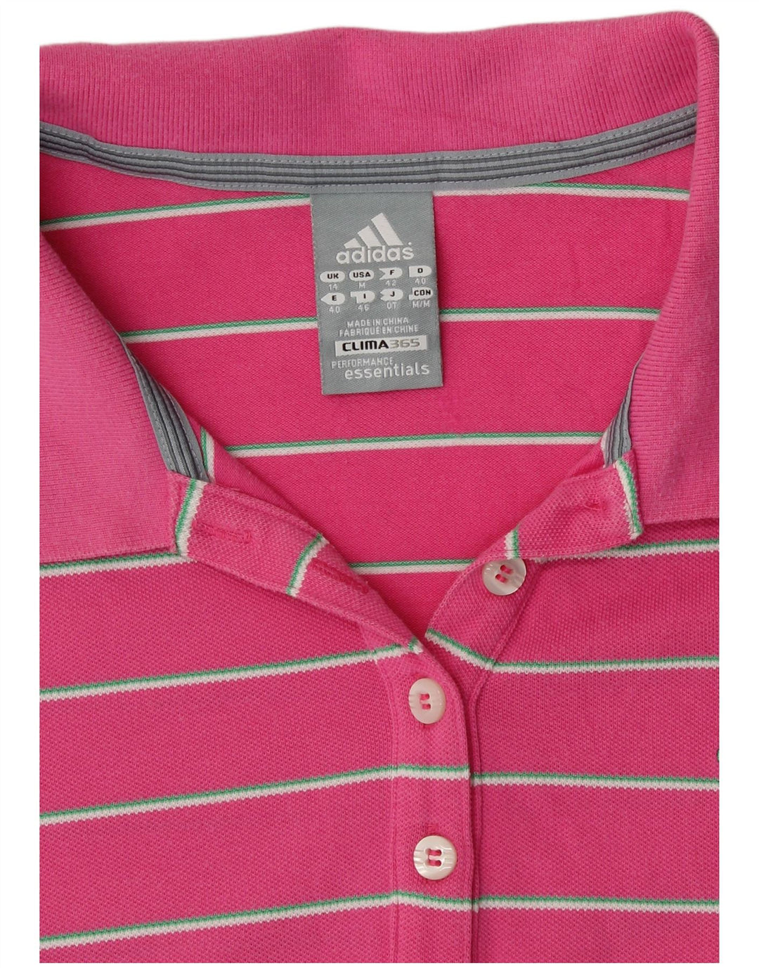 ADIDAS Damen Clima 365 Poloshirt UK 14 Mittelrosa gestreift