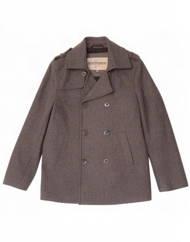 John Rocha Herren Pea Coat UK 38 Mittelgraue Wolle