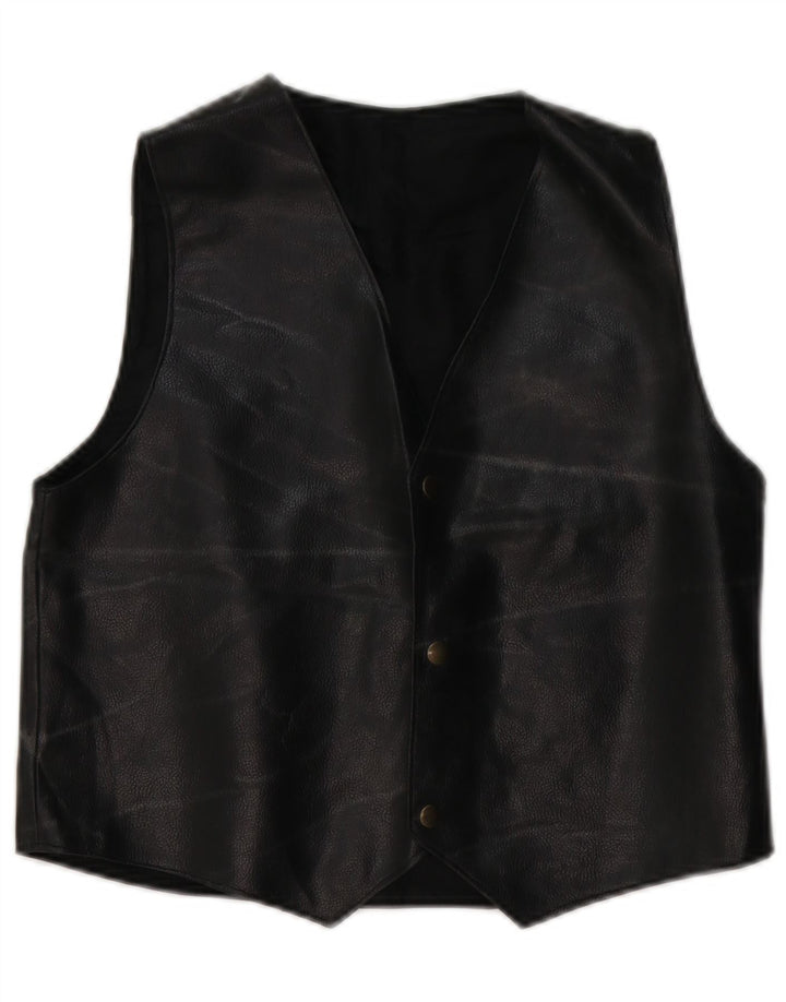 Vintage Damen Lederweste UK 14 Medium Schwarz