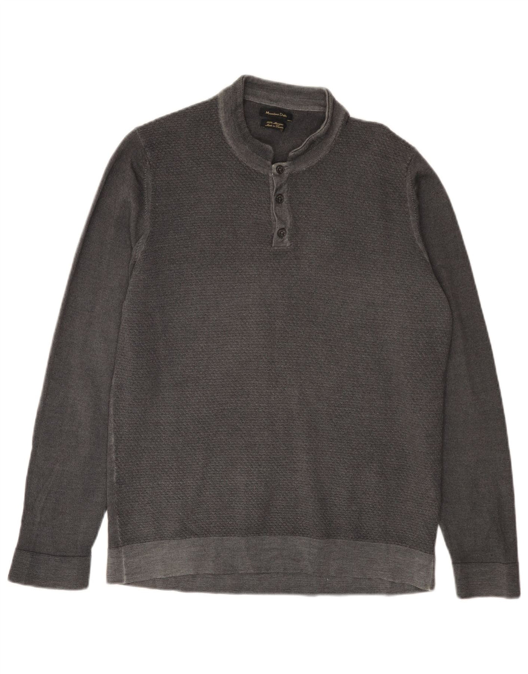 MASSIMO DUTTI Herren-Pullover mit Knopfkragen, 2XL, graue Merinowolle