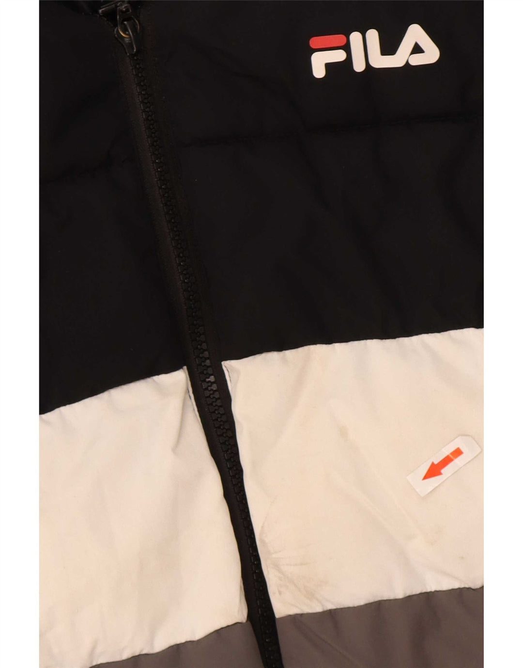 Fila Jungen-grafische wattierte Jacke, 12–13 Jahre, schwarzes Colourblock-Polyester