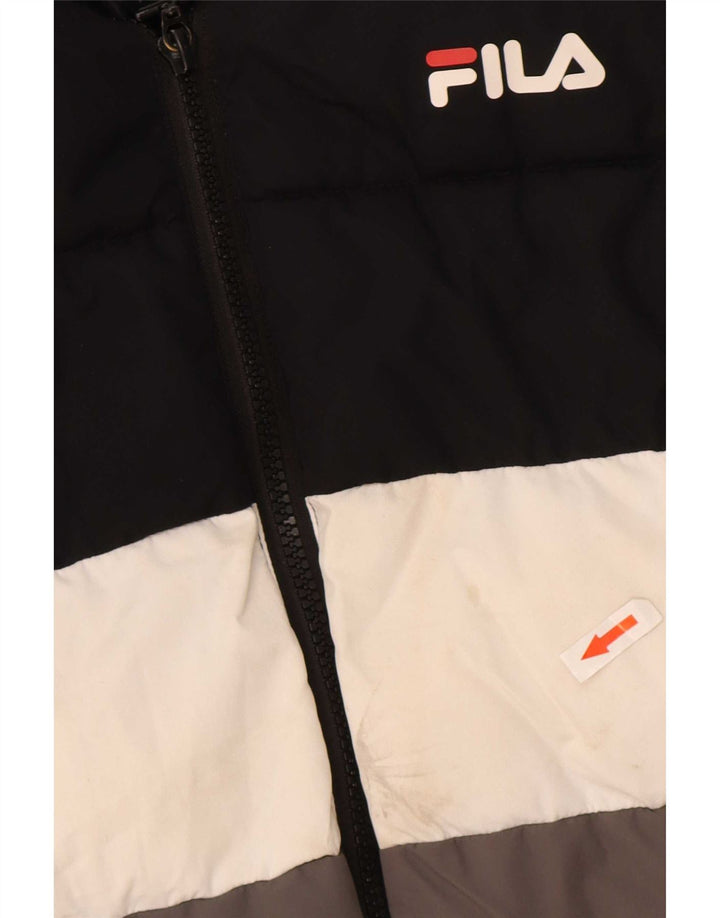 Fila Jungen-grafische wattierte Jacke, 12–13 Jahre, schwarzes Colourblock-Polyester