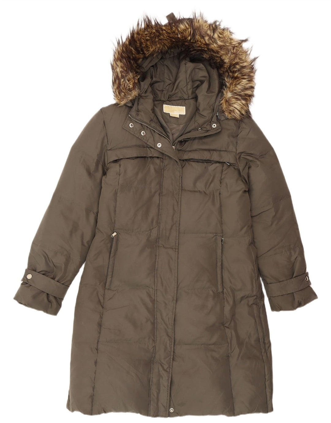 Michael Kors Wattierter Damenmantel mit Kapuze, UK 14, mittleres Khaki, Polyester, Winter