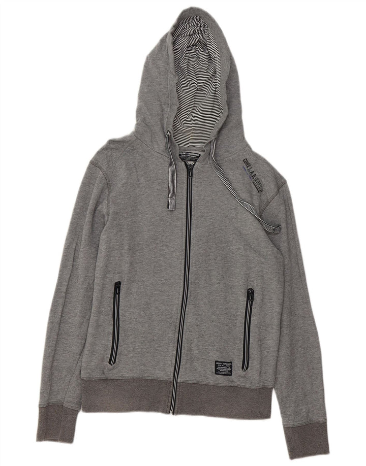 JACK & JONES Herren-Kapuzenpullover mit grafischem Reißverschluss, klein, grau meliert