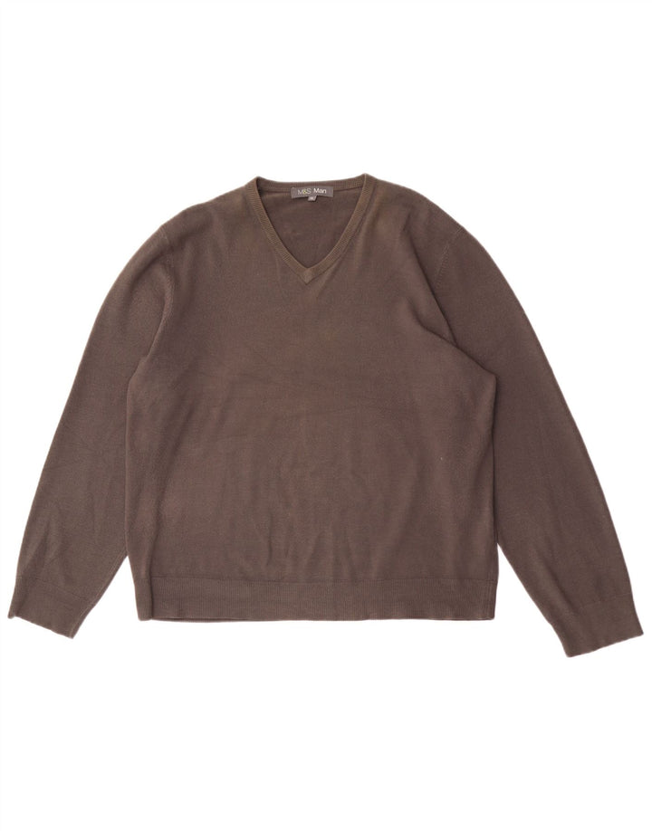 MARKS & SPENCER Herren-Pullover mit V-Ausschnitt, XL, graues Acryl
