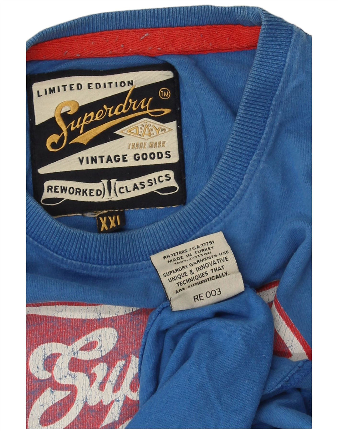 Superdry Herren Grafik T-Shirt Top 2XL Blau Baumwolle