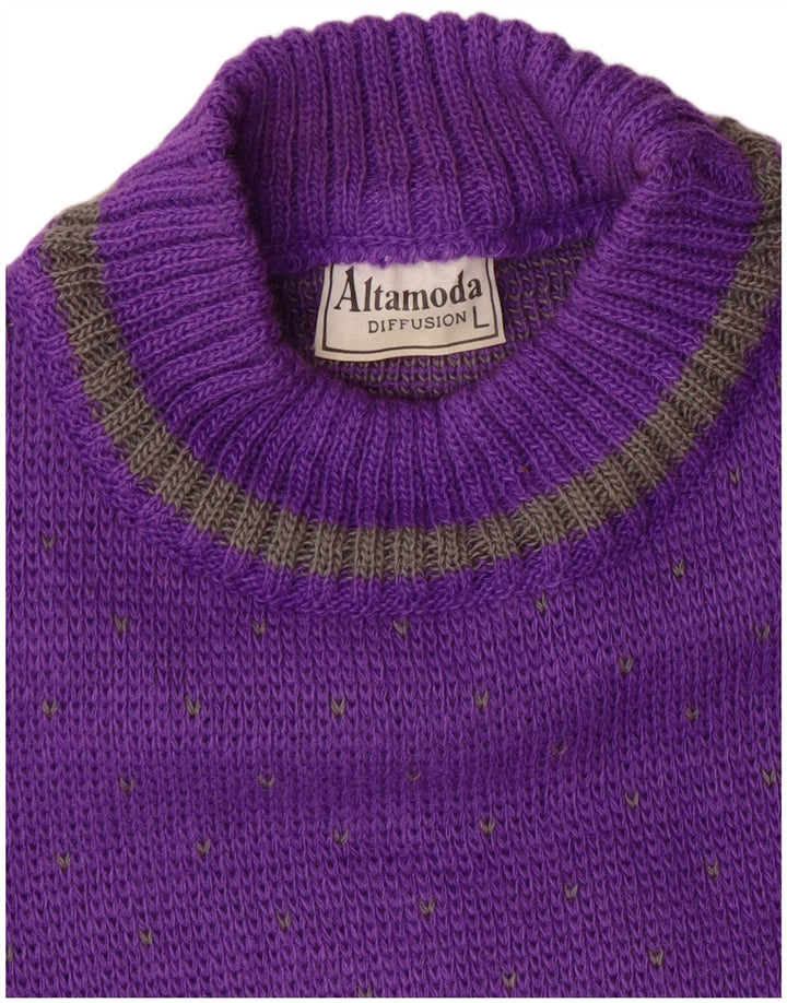 ALTA MODA Damen-Pullover mit grafischem Rundhalsausschnitt, UK 16, Größe L, violette Wolle