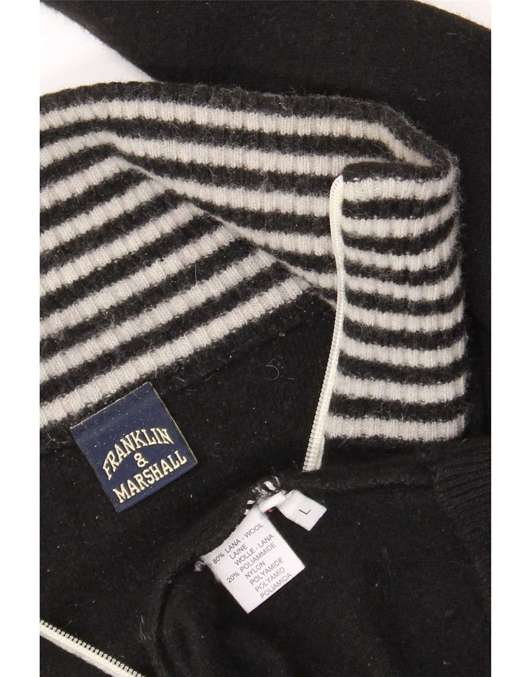 Franklin & Marshall Herren-Cardigan mit Grafik, groß, schwarz gestreift, Wolle