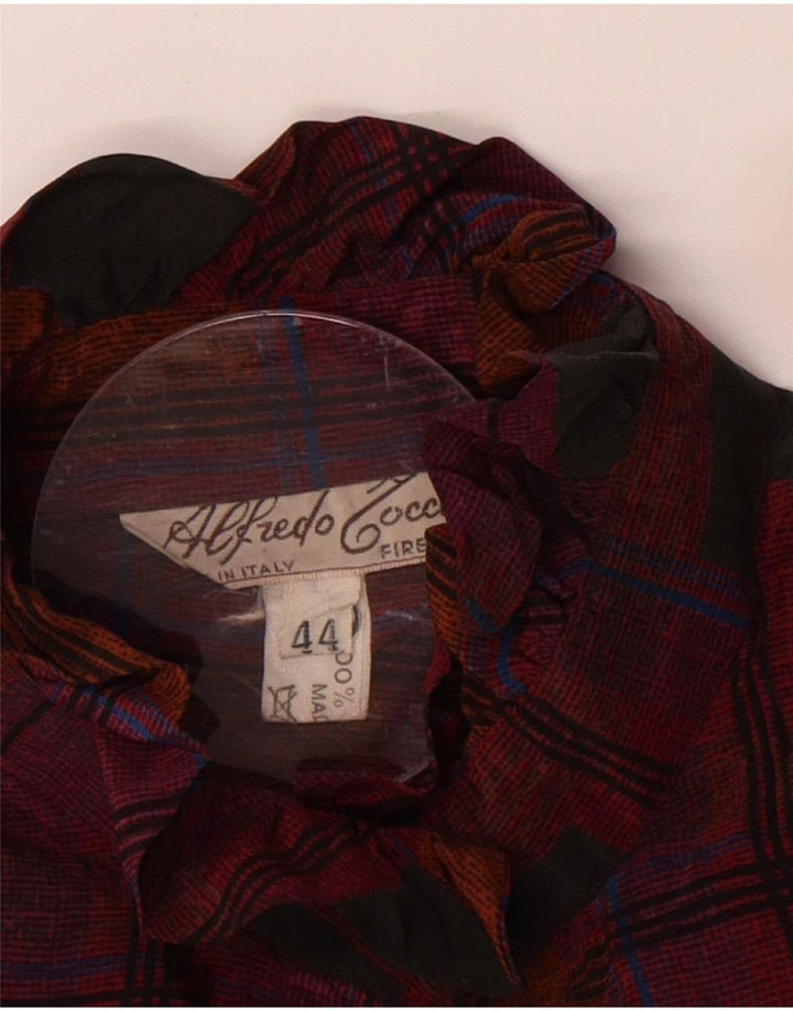 Vintage Damen-Hemdbluse mit Rüschen vorne, IT 44, mittelbraune Karo-Seide