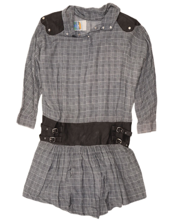 Casablanca Damen-Kleid mit langen Ärmeln und tiefer Taille, UK-Gr. 12, mittelgrau kariert