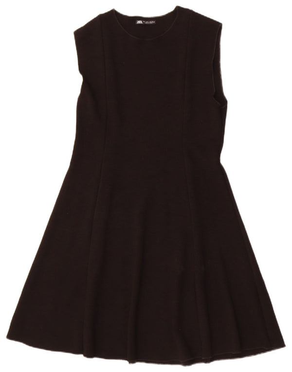 Zara Damen ärmelloses A-Linien-Kleid UK 14 Large Schwarz Viskose