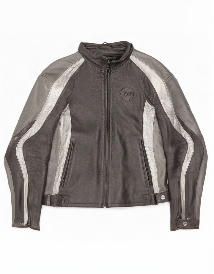 Vintage Herren Leder-Racer-Jacke IT 52 Large Black Colourblock