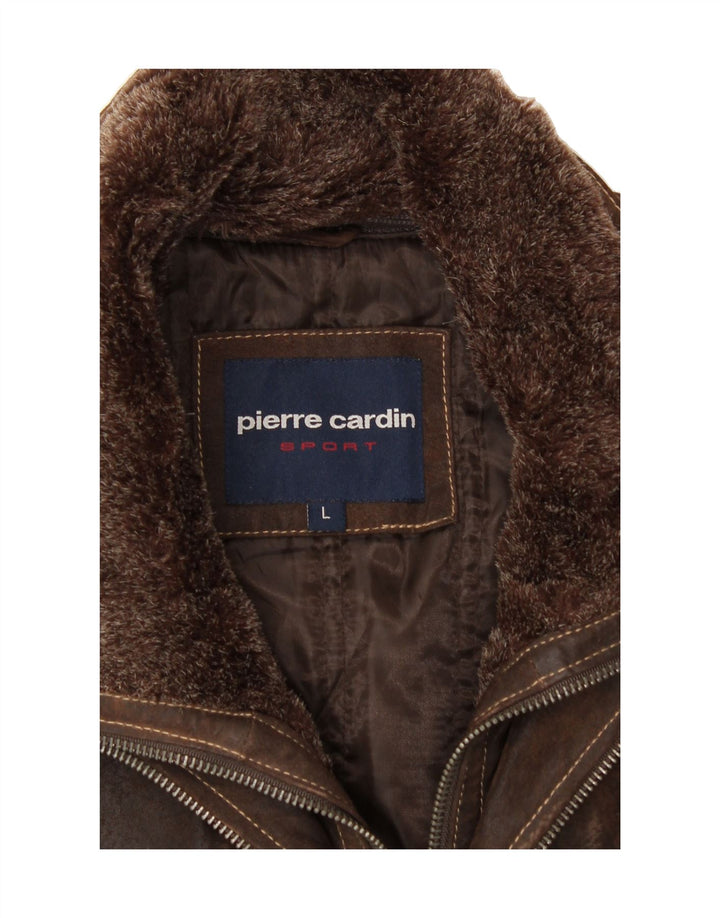 PIERRE CARDIN Mens Leather Windbreaker Jacket UK 40 Large Brown Leather Vintage Pierre Cardin and Second-Hand Pierre Cardin from Messina Hembry 