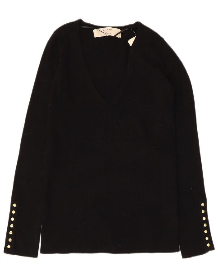 ZARA Damen-Pullover mit V-Ausschnitt, Gr. 12, Mittelschwarz, Viskose