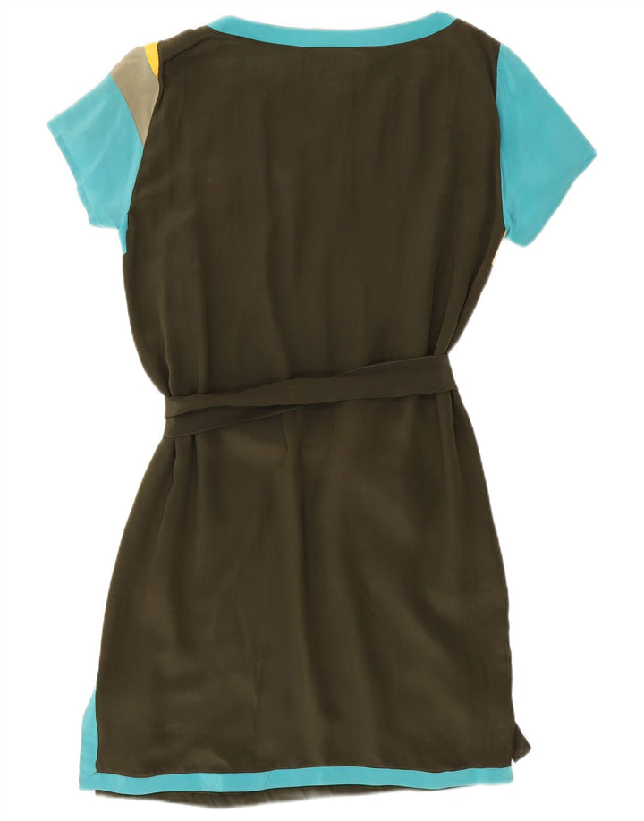 LA PERLA Womens Shift Dress IT 46 Large Khaki Colourblock Silk