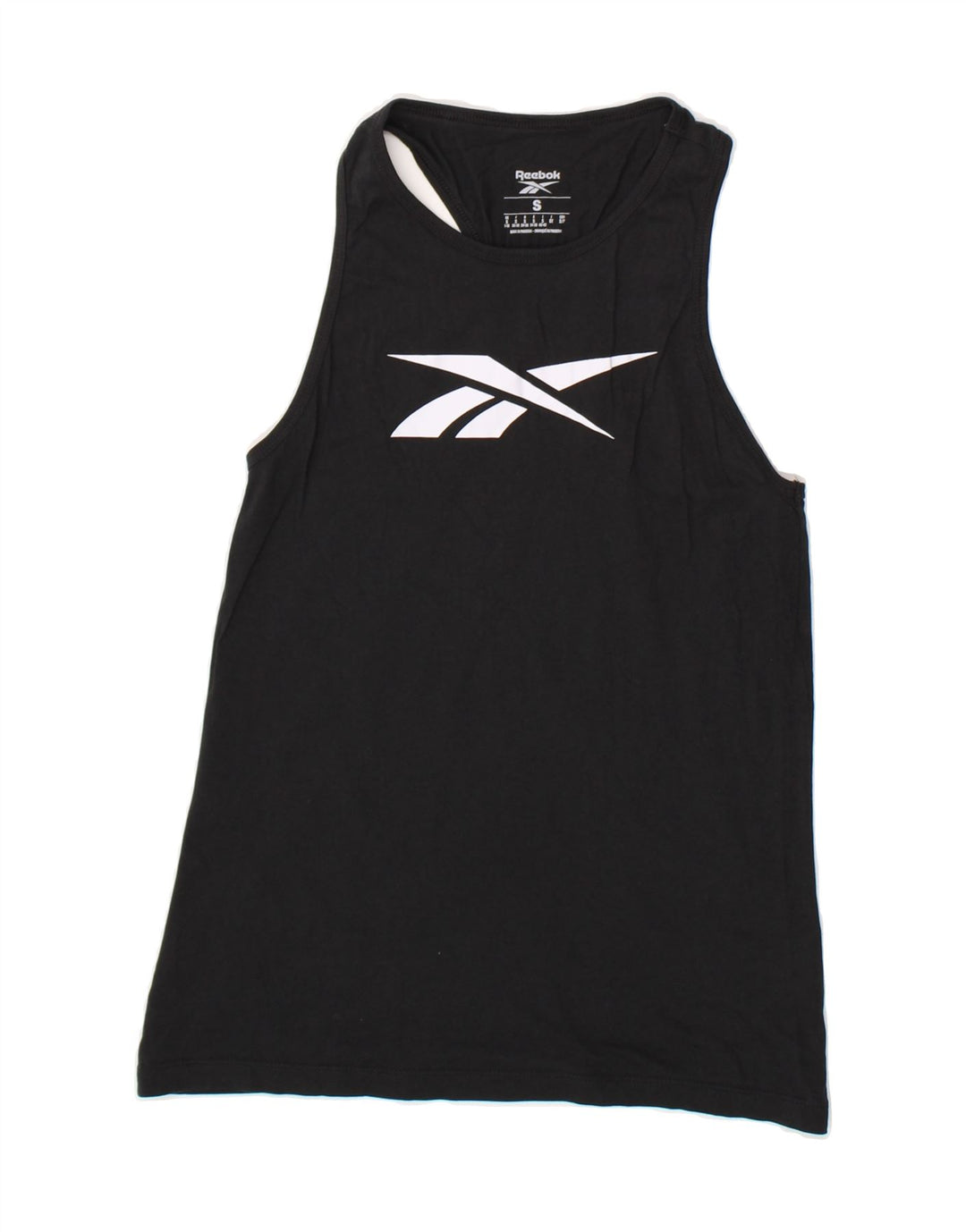 REEBOK Womens Graphic Vest Top UK 8/10 Small Black Cotton Vintage Reebok and Second-Hand Reebok from Messina Hembry 