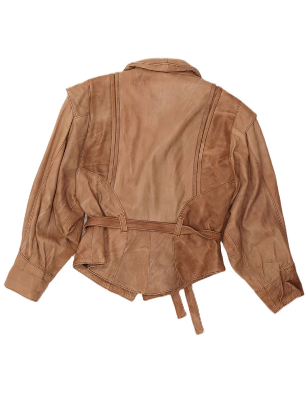 VINTAGE Damen Lederjacke UK 14 Large Beige