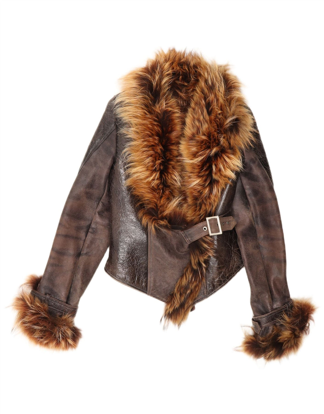 Carmen Damen Crop Shearling Jacke UK 14 Großes braunes Leder