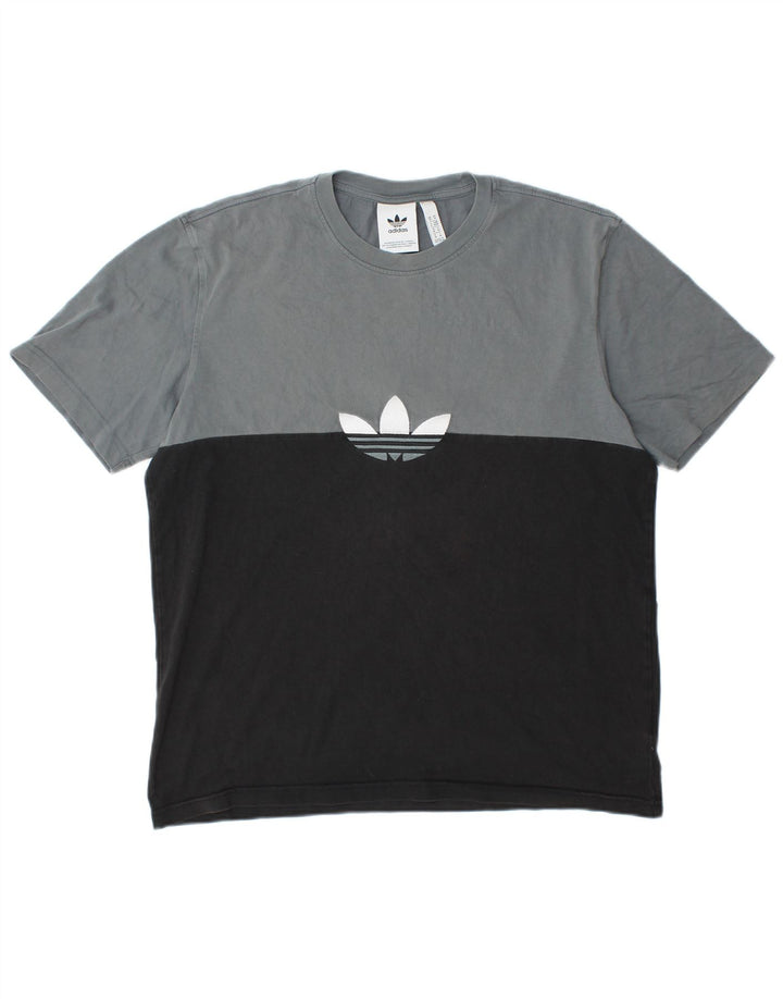ADIDAS Herren Grafik-T-Shirt-Oberteil aus mittelschwarzer Colourblock-Baumwolle