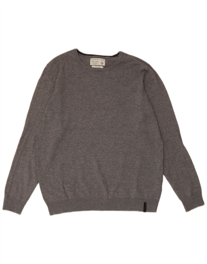 JACK & JONES Maßgeschneiderter Herren-Pullover mit Rundhalsausschnitt aus mittelgrauer Baumwolle