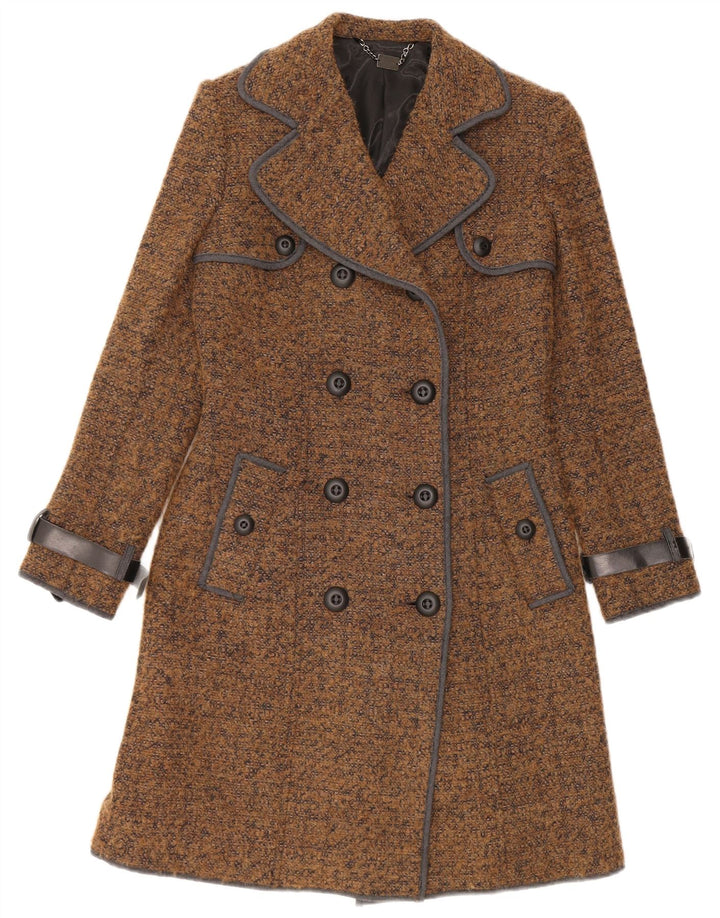 Tenax Damen Zweireihiger Mantel IT 40 Small Braun gesprenkelte Baumwolle