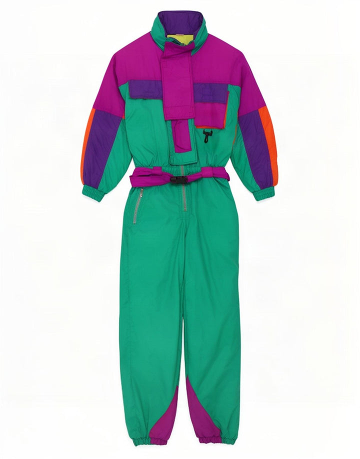 Vintage Damen Skioverall IT 48 XL Mehrfarbiges Colourblock-Polyamid