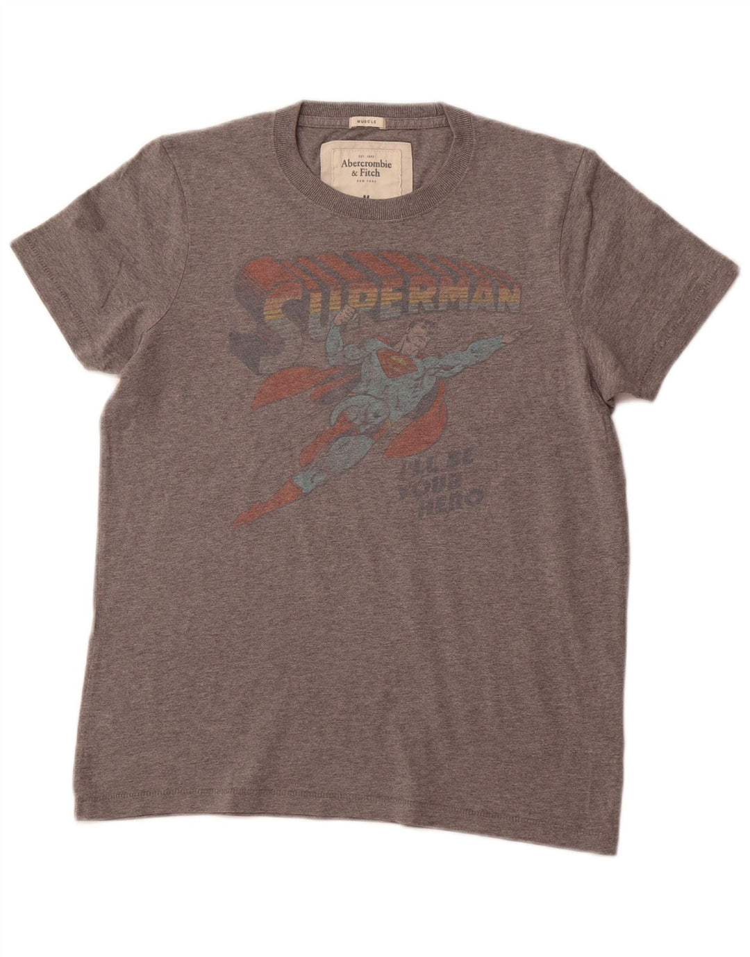 ABERCROMBIE & FITCH Herren Muskel-Grafik-T-Shirt-Oberteil aus mittelgrauer Baumwolle