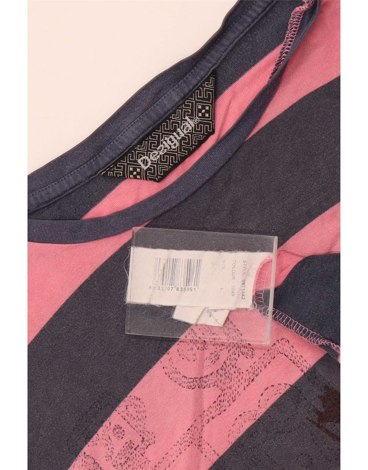 Desigual Herren Grafik-Oberteil, langärmelig, groß, rosa gestreift, Baumwolle