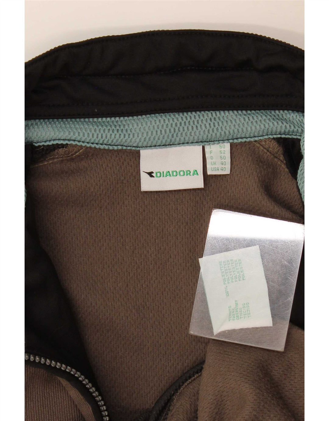 Diadora Herren-Trainingsanzug-Top-Jacke, UK 40, mittleres Khaki, Farbblock-Polyester