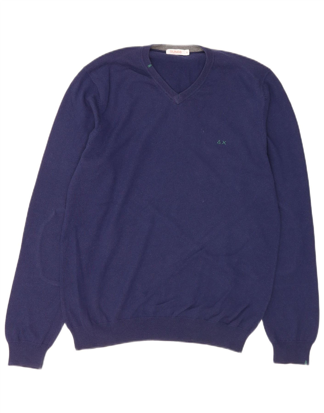 SUN68 Herren-Pullover mit V-Ausschnitt aus mittelblauer Wolle