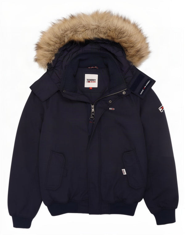 Tommy Hilfiger Herren-Jacke mit Kapuze, gepolstert, UK 34, XS, Marineblau, Polyester
