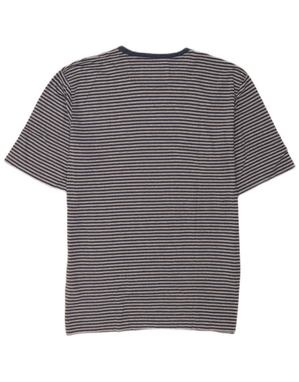 Les Copains Mens T-Shirt Top IT 52 Large Blue Pinstripe Cotton
