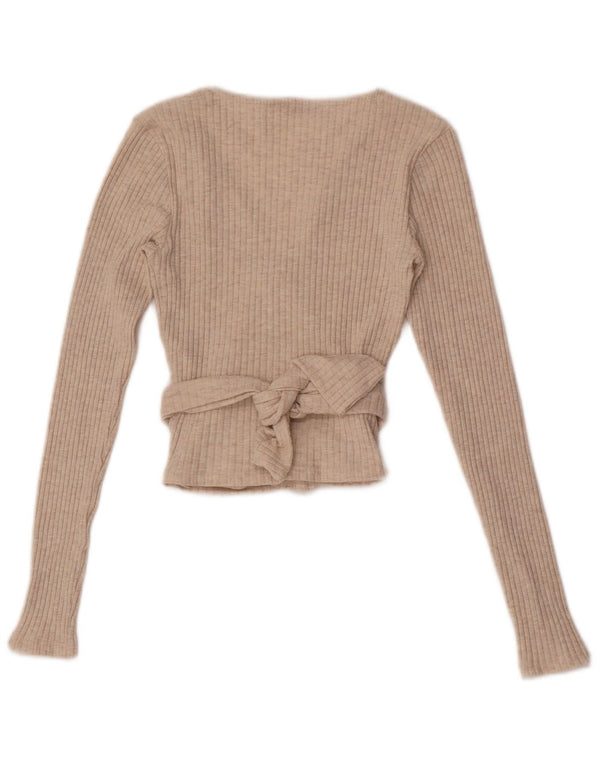 Zara Damen Crop Wrap Cardigan Top UK 12 Medium Beige Polyester