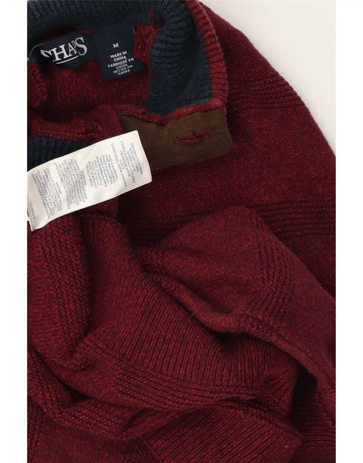 Chaps Herren-Pullover mit Knopfkragen, mittlerer Burgunderrot, gestreift, Baumwolle