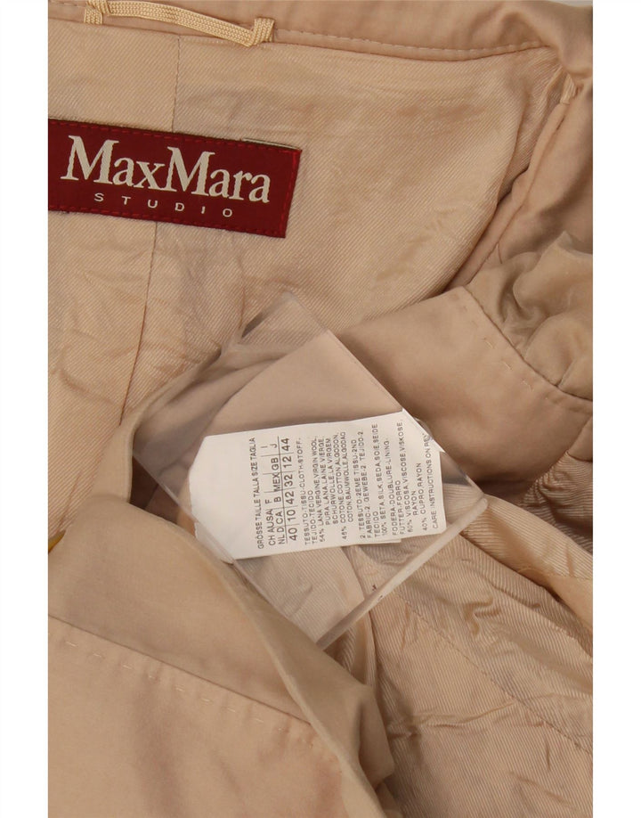 Max Mara Damen Crop 3-Knopf-Blazerjacke UK 12 Mittelbeige Wolle