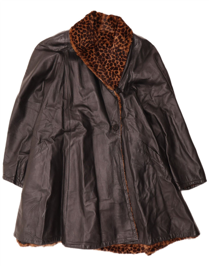 Vintage Damen Übergroßer Wende-Ledermantel IT 46 Large Schwarz