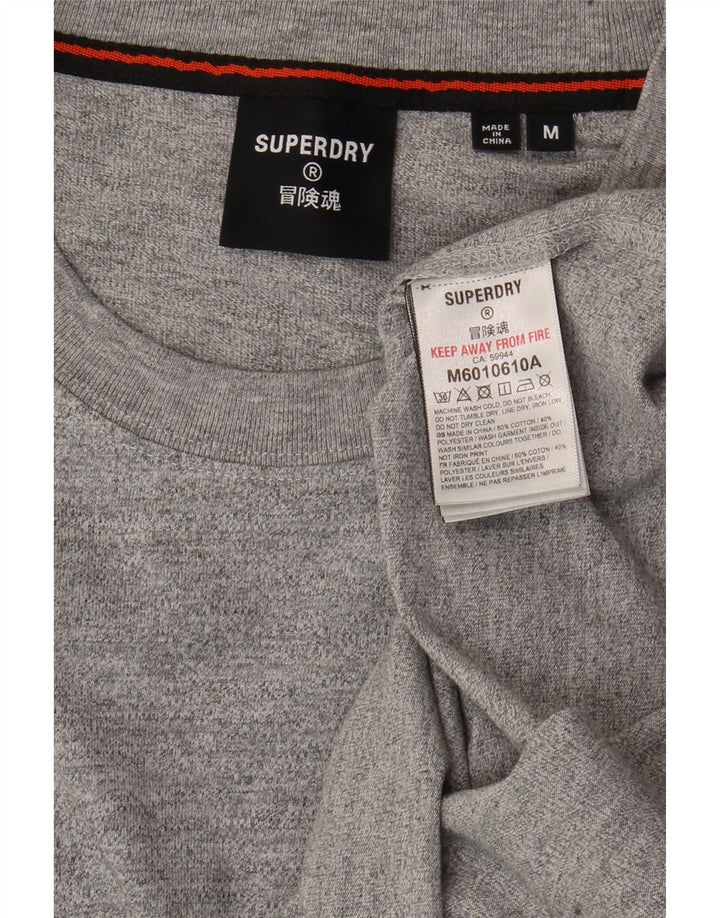 SUPERDRY Herren-Grafik-Oberteil mit langen Ärmeln, Mittelgrau gesprenkelte Baumwolle