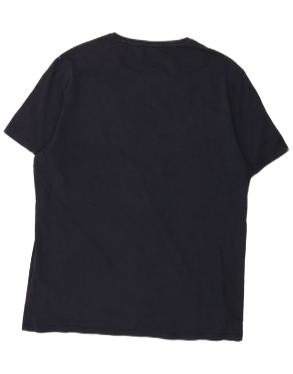 Guess Herren Slim Fit Grafik-T-Shirt-Oberteil XL aus marineblauer Baumwolle