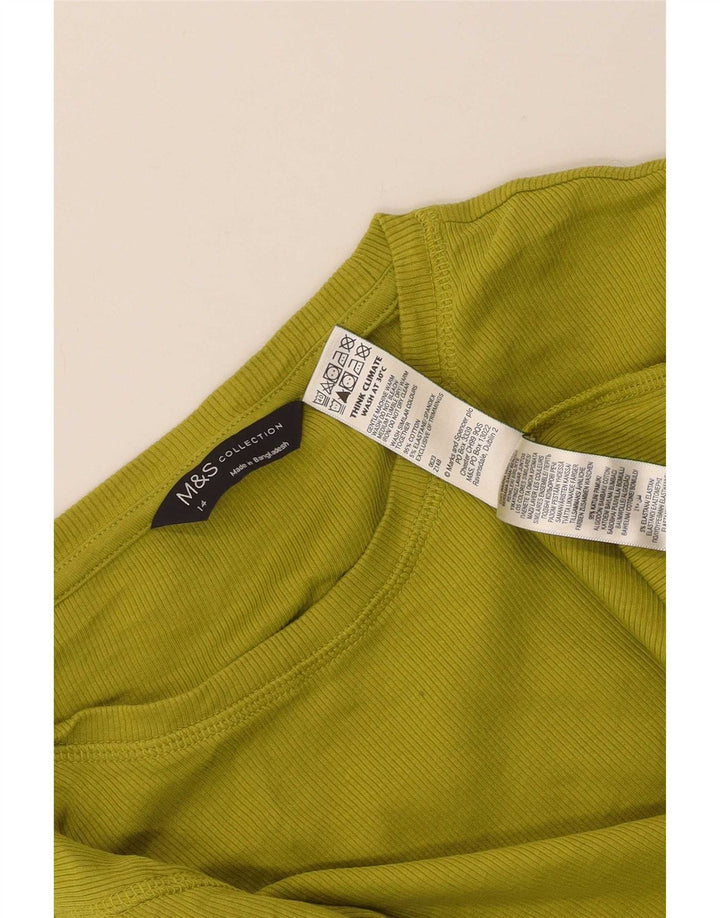 Marks & Spencer Damen Top Langarm UK 14 Mittelgrüne Baumwolle