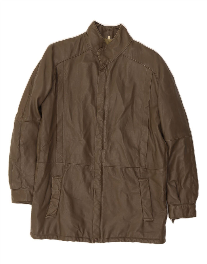 VINTAGE Mens Leather Jacket IT 44 XS Khaki Vintage Vintage and Second-Hand Vintage from Messina Hembry 