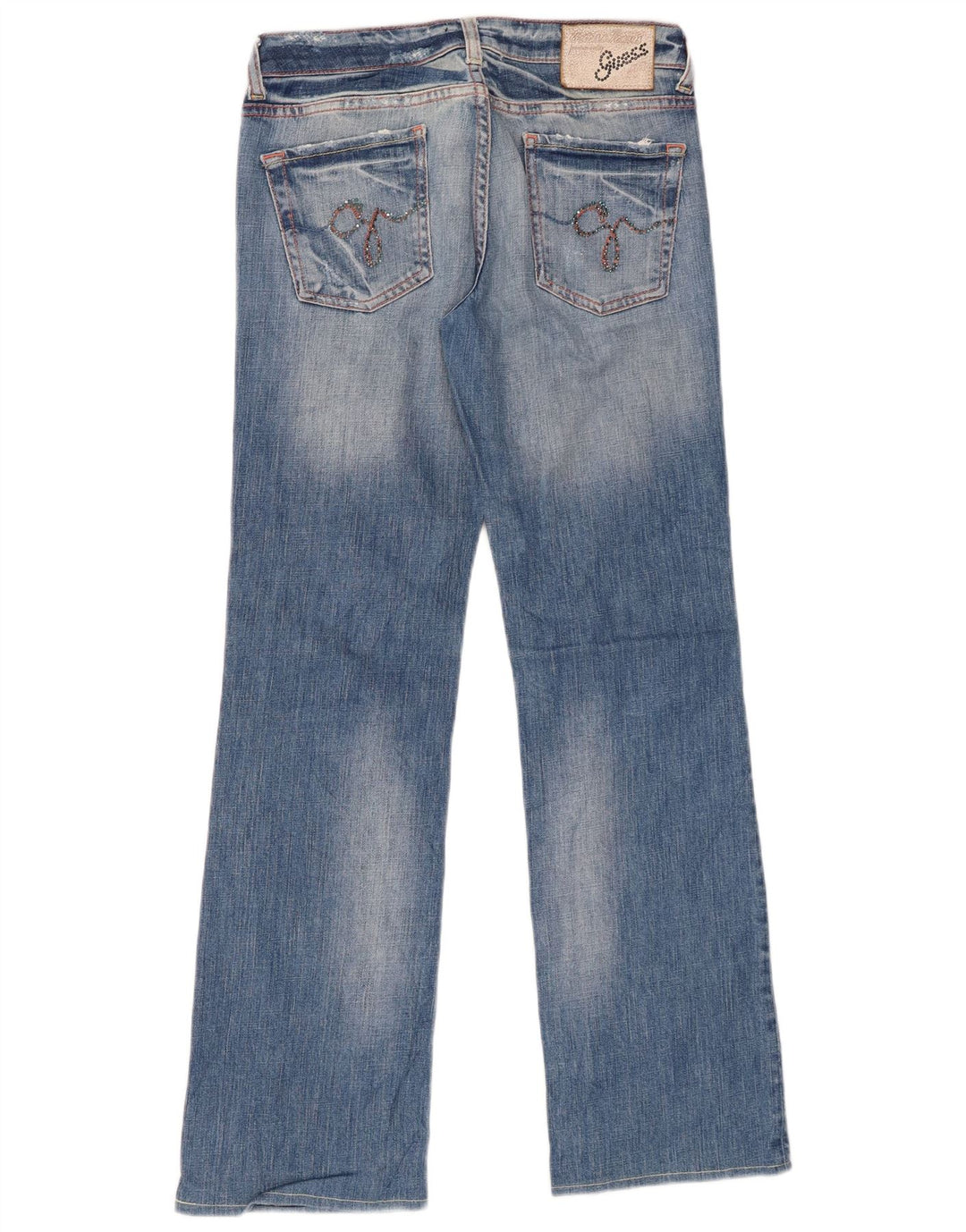 GUESS Damen Straight Jeans W26 L29 Blaue Baumwolle