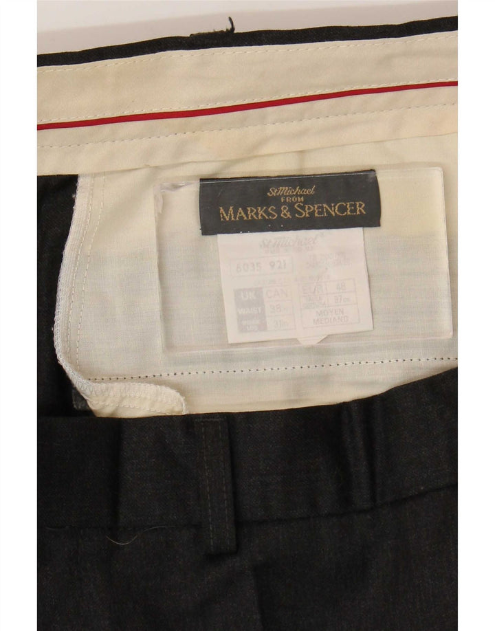 Gerade Herren-Anzughose von Marks & Spencer, W38, L31, schwarze Wolle