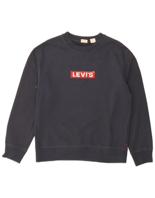 Levi's Damen Grafik-Sweatshirt-Pullover UK 14 Mittelmarineblaue Baumwolle