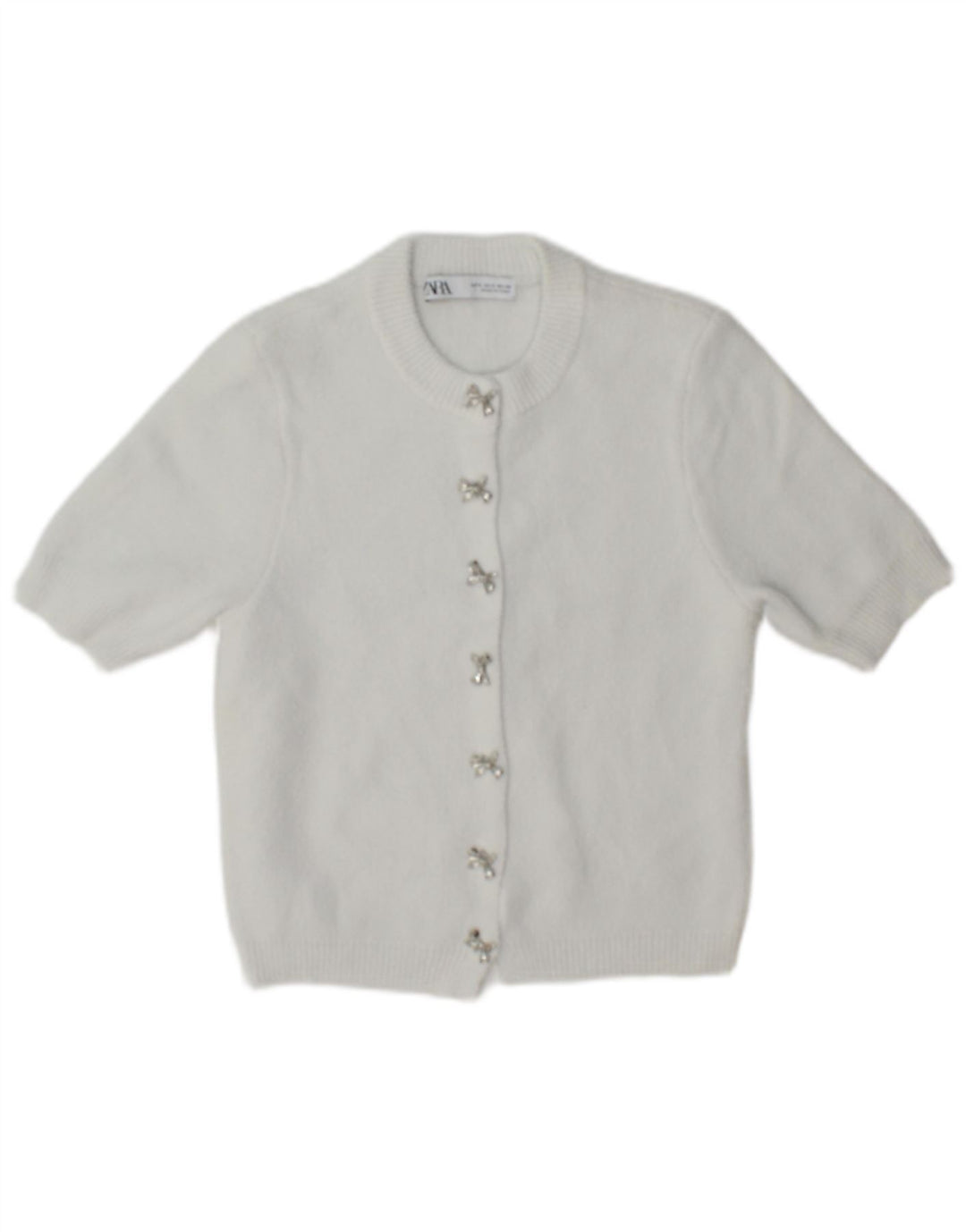 Zara Damen-Strickjacke mit kurzen Ärmeln, Gr. 10, Größe S, Weiß, Polyamid
