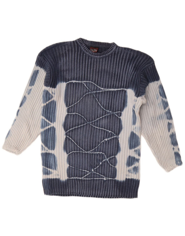Vintage Mens Crew Neck Jumper Sweater Medium Navy Blue Tie Dye Cotton