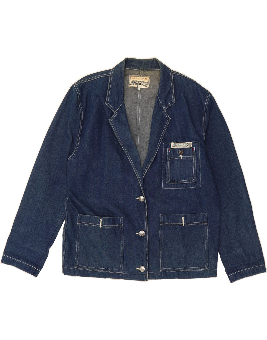 KRIZIA Womens Oversized Denim 3 Button Blazer Jacket UK 18 XL Blue Cotton Vintage Krizia and Second-Hand Krizia from Messina Hembry 
