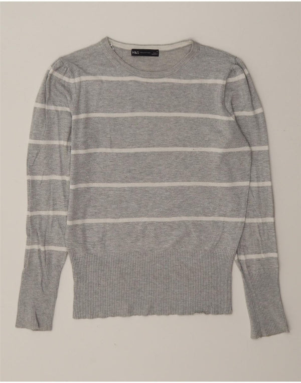 Marks & Spencer Damen-Pullover mit Rundhalsausschnitt, Gr. 8, klein, grau gestreift