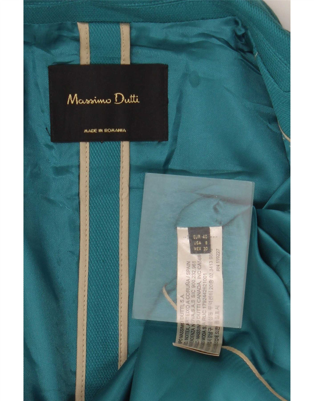 Massimo Dutti Damen-Blazer mit 1 Knopf, EU 40, mittelblaue Baumwolle